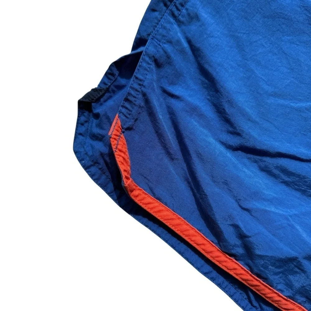 VINTAGE! 90’s Tommy Hilfiger 5” Men's Swim Trunks Blue & Orange Spell Out Logo